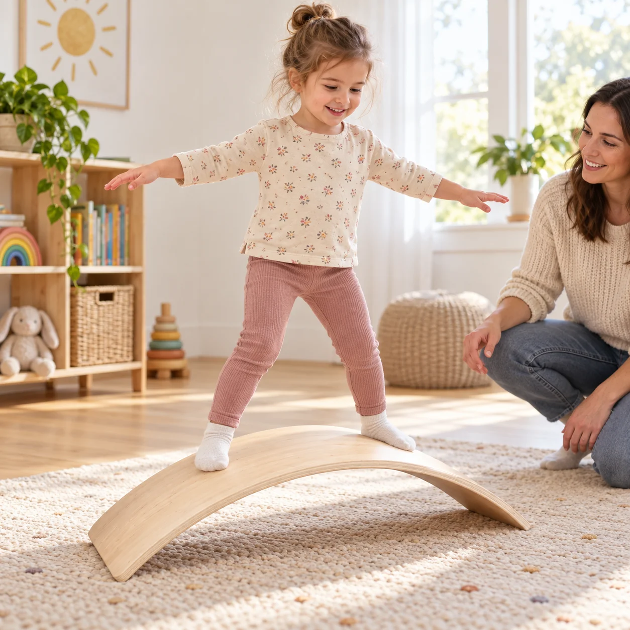木製のバランスボード。曲線的なデザインで、ヨガや体幹トレーニ - Kids Education Activities のレビューと価格
